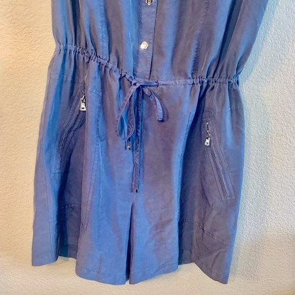 Per Se 100% Silk Romper Size 10 Carlisle Blue Grey Snap Pocket Drawstring Ties - Picture 4 of 16